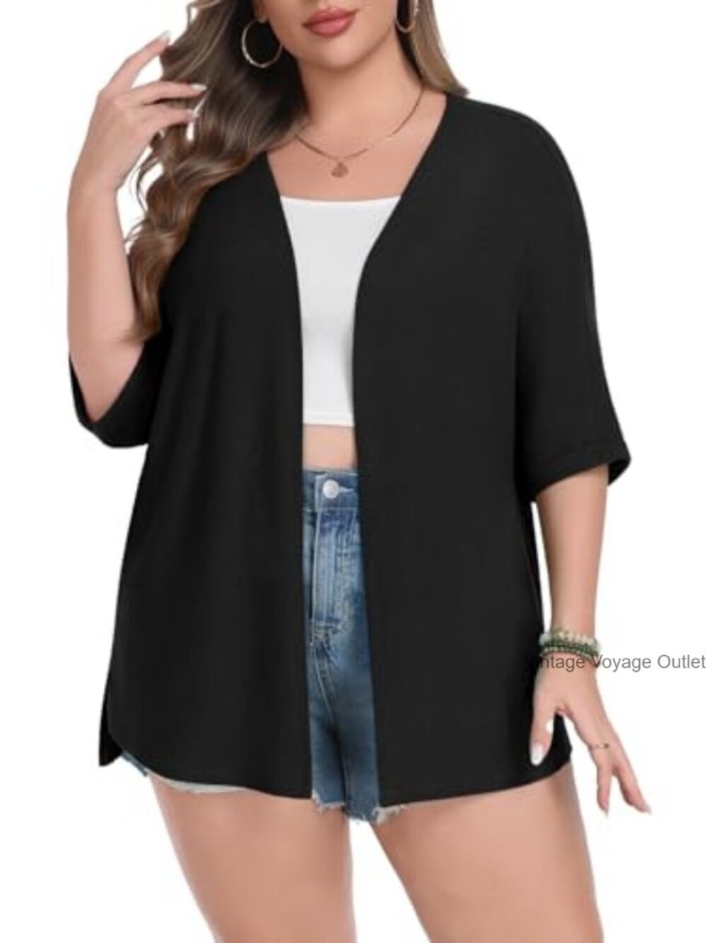Plus Size Open Front Short Sleeve Loose Fit Lightweight Cardigan